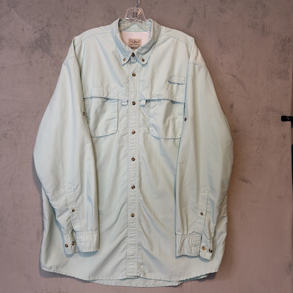 L.L.Bean Fishing Shirt Men's XL Tall Blue Vented Button Up Long Sleeve